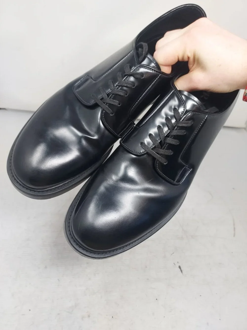 Prada MENS Black Lace Up Heel Triangle Logo Derby Shoe - Picture 10 of 10